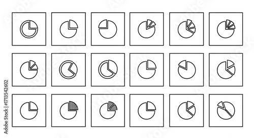 Hand drawn pie chart icons collection representing data analysis and statistics vector