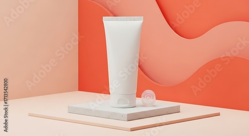 Cosmetic Product Mockup on Geometric Background
