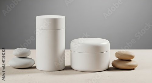 Minimalist Skincare Product Packaging with Zen Stones Beauty and Wellness Concept