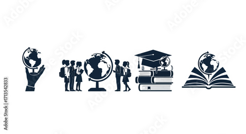 Education and global learning concept icons representing knowledge and study vector