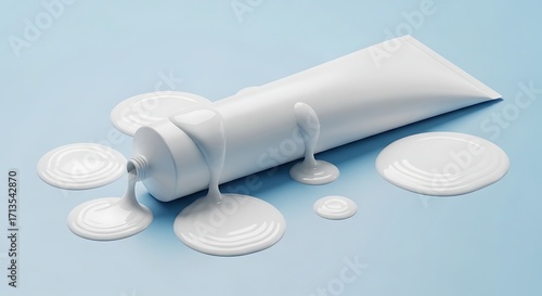 Fresh White Substance Flowing From a Tube on Light Blue Surface Conceptual Image