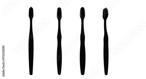 Four silhouette toothbrushes aligned vertical ready for oral hygiene and dental care routine vector