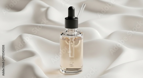 Cosmetic Serum Bottle on Elegant Silk Fabric