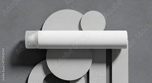 Minimalist Product Mockup with Geometric Shapes on Gray Background