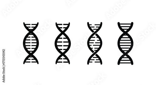 Four identical dna double helix structures displayed in a row scientific genetic medical research icon vector