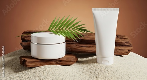 Cosmetic Skincare Products Displayed on Natural Elements