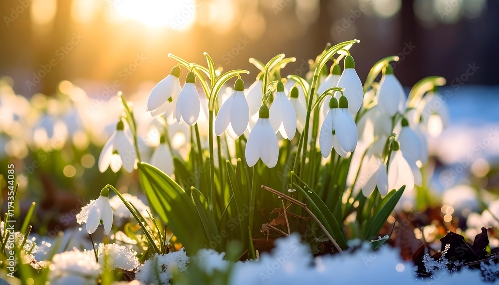 Fototapeta premium Spring snowdrops in sunlight