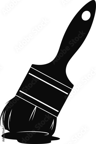 Black paint brush with bristles dipped in paint silhouette