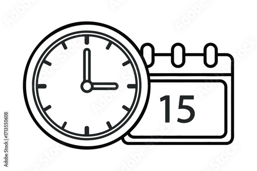 Clock and Calendar Icon Showing the 15th Day of the Month time date