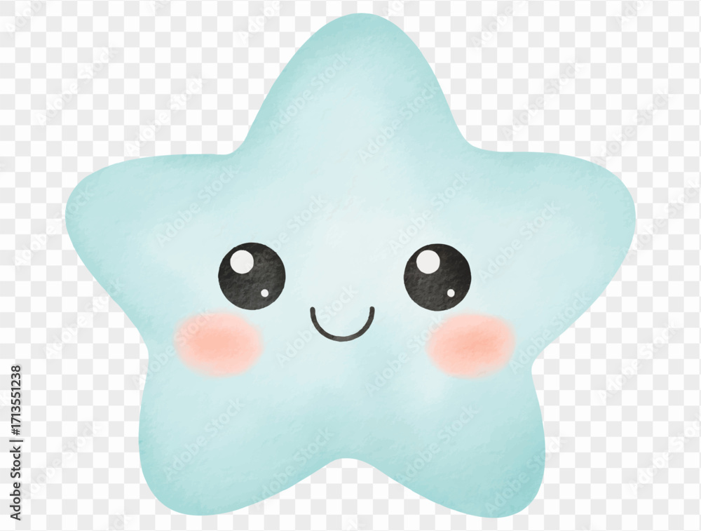 Obraz premium Watercolor cute blue star kawaii spooky halloween night Vector.