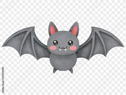 Watercolor cute kawaii bat cartoon spooky halloween Vector.