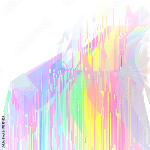 Abstract Digital Art with a Pastel Spectrum of Geometric Shapes and Glitch Effects, Evoking a Sense of Modern Design