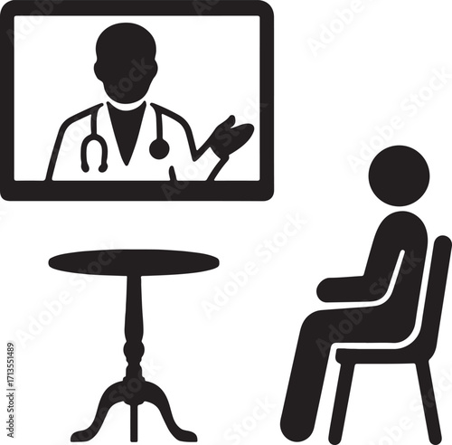Doctor consultation via video call patient sitting chair table