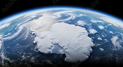 Antarctica from Space: Detailed View of the Frozen Continent and Earth's Atmosphere