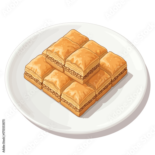 Delicious Baklava Dessert A Sweet Treat on a White Plate, Ready to Enjoy