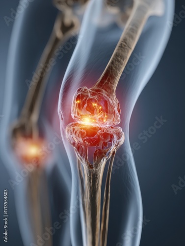 Human Knee Joint with Severe Osteoarthritis 3D Medical Illustration