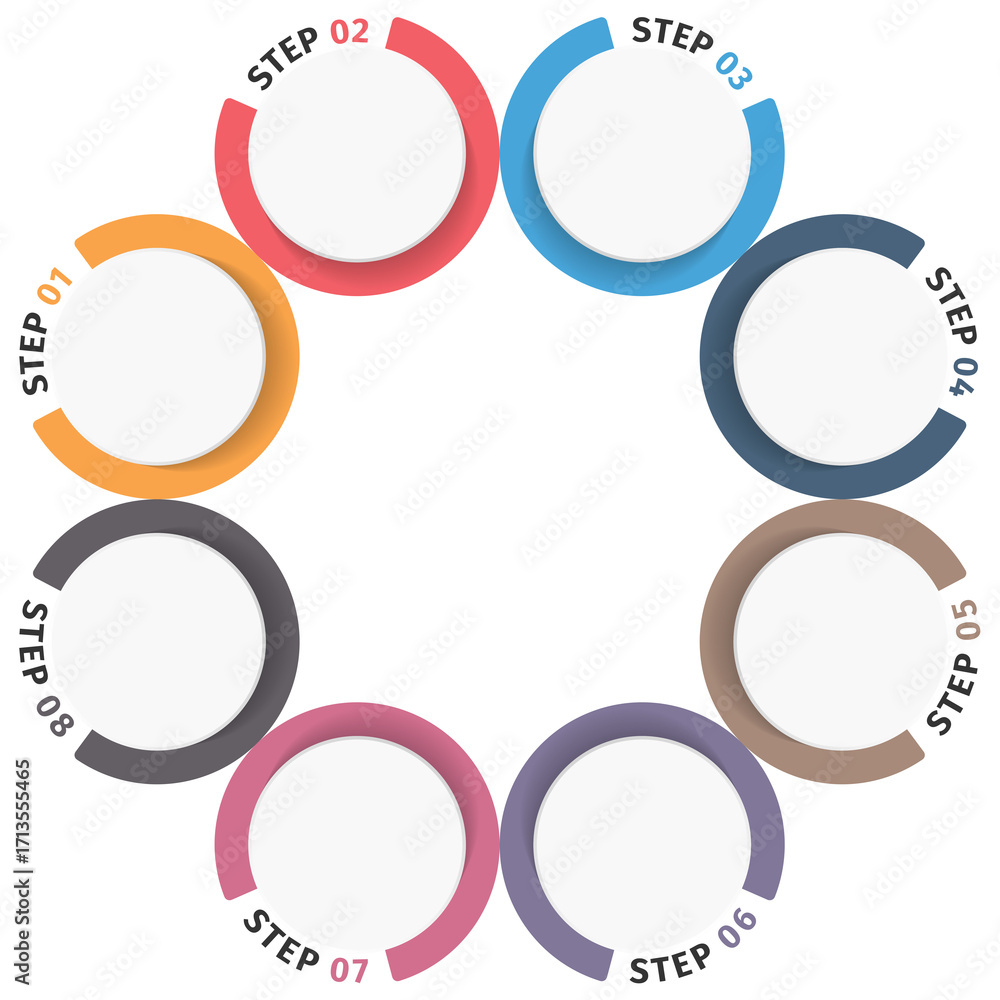 Obraz premium Circle diagram with eight elements, steps or options, flowchart or workflow diagram template
