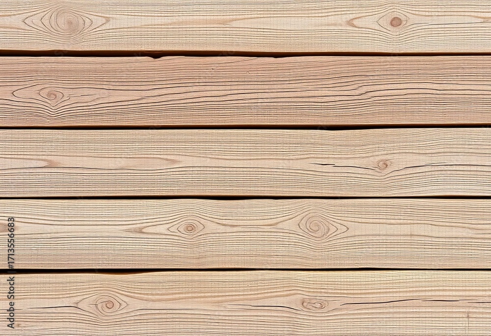 Fototapeta premium Rustic weathered wood planks arranged horizontally, showing natural grain and texture, wood, beige