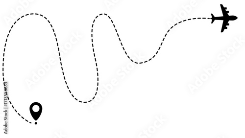 Airplane line path routes. Travel vector icon. Travel from start point and dotted line tracing. Plane routes flight air dotted isolated illustration.