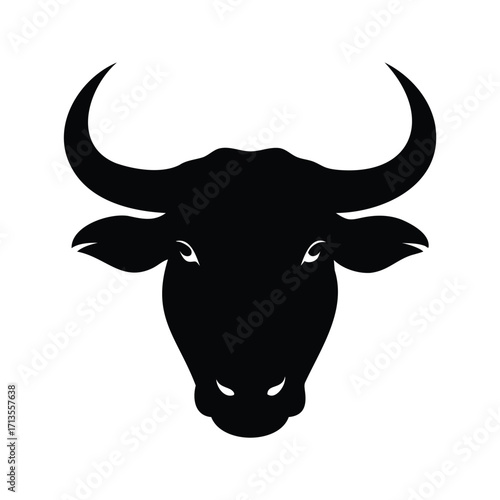 Black Silhouette of an Ox or Bull Head with Curved Horns isolated, bull with horns silhouette vector illustration