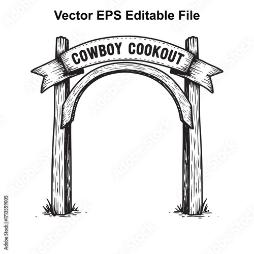 Vector art of hand drawn cowboy cookout archway