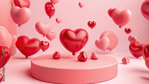 Colorful Floating Hearts on a Pink Background Perfect for Romantic Themes and Celebrations