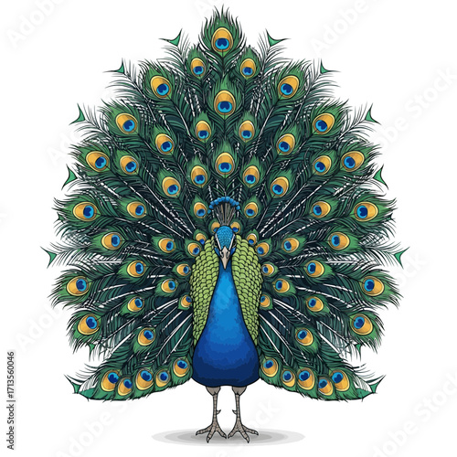 Peacock Displaying Feathers Vibrant Bird Illustration