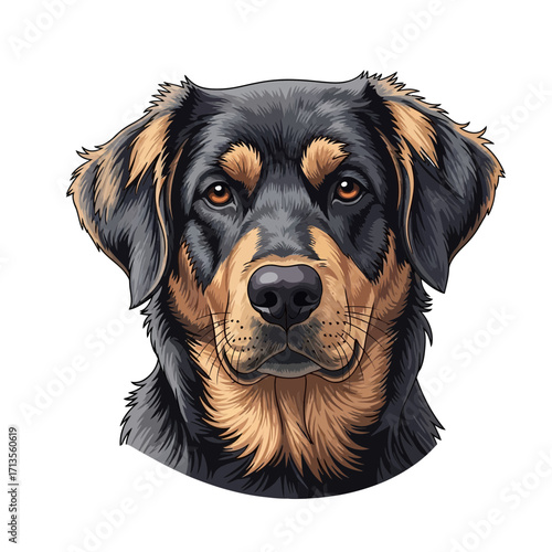 Portrait of a majestic black and tan dog with soulful eyes, a digital art illustration capturing its loyal and noble essence