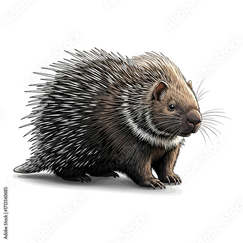 Illustration of a Porcupine with Quills and Whiskers
