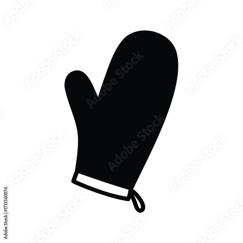 Isolated solid black oven mitt for protection while cooking or baking, oven mitts silhouette vector illustration
