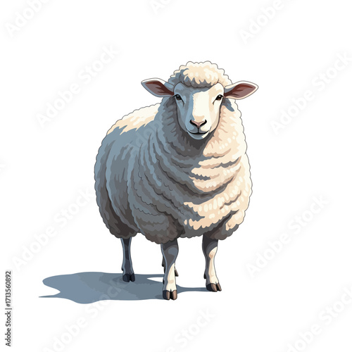 Woolly Sheep in Full View A Charming Animal Portrait on White