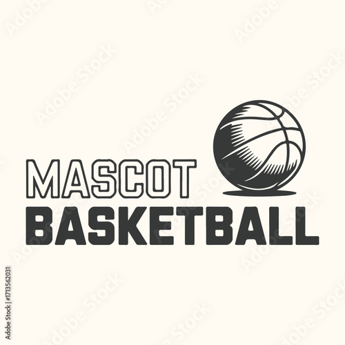 Vector art of mascot basketball text with a basketball illustration on a light background
