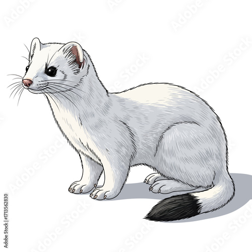 Elegant White Ermine Winter Coat Illustration