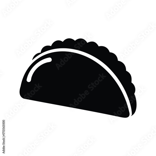 Silhouette of a savory empanada or hand pie showing the crimped edges, taco with salsa silhouette vector illustration