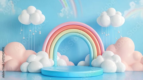 Colorful Rainbow and Clouds in a Dreamy Background for Children's Themes and Creative Projects