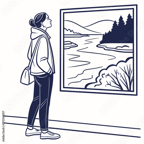 Woman viewing a landscape painting