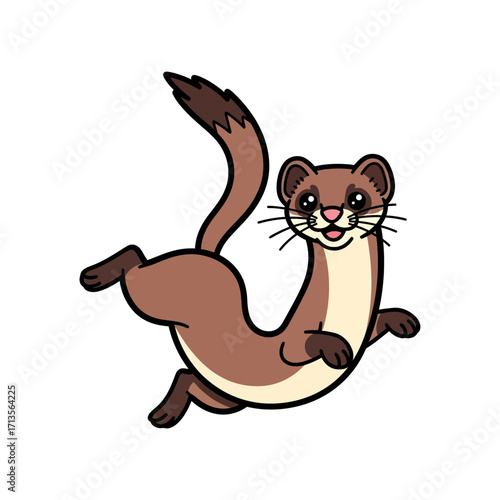 Adorable Cartoon Weasel Playful Illustration with Happy Expression and Upbeat Energy