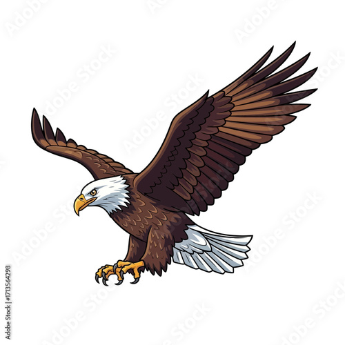 Majestic Bald Eagle in Flight A Stunning Illustration on White Background