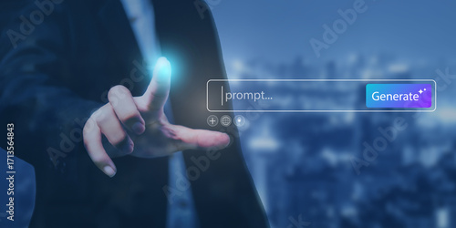 Wallpaper Mural Prompt AI generation concept. Woman touch to enter AI prompt and generate digital content, and productivity tools for content creation and marketing Torontodigital.ca