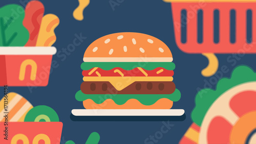 Fast food: hamburgers, hand-drawn vector illustrations