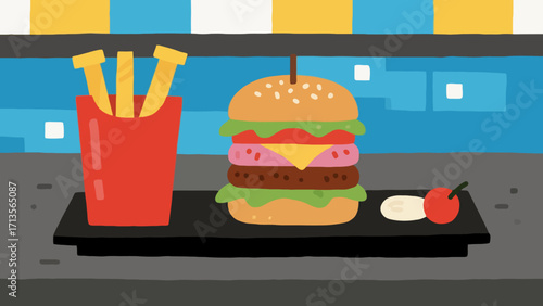 Fast food: hamburgers, hand-drawn vector illustrations