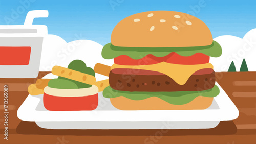 Fast food: hamburgers, hand-drawn vector illustrations