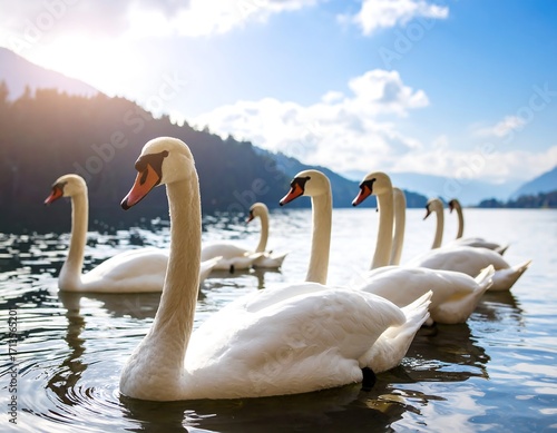 Swans on a lake, sunny day