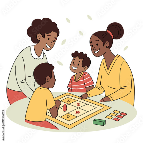 Family playing board game together at home, bonding and having fun time