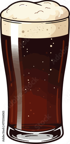 Rich dark beer with frothy head tall glass refreshing drink vector