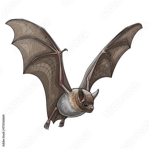 Bat in Flight Illustration Detailed Wing Spread and Anatomy