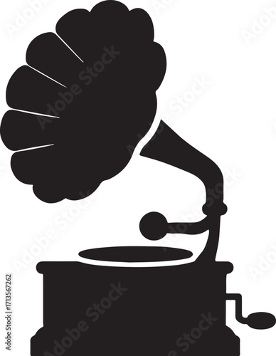 Silhouette vector of a vintage phonograph, retro music player and gramophone illustration, EPS format.