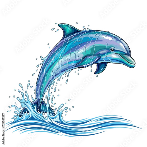 Vibrant Blue Dolphin Leaping from Water A Splash of Aquatic Joy