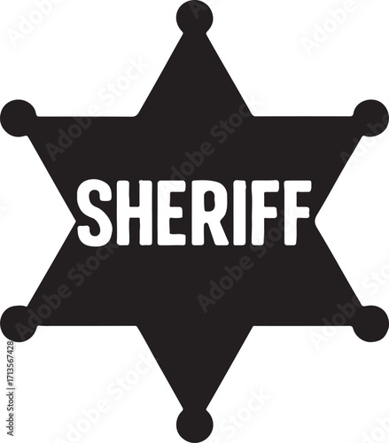 Silhouette vector of a Western sheriff badge, law enforcement and cowboy emblem, EPS format.