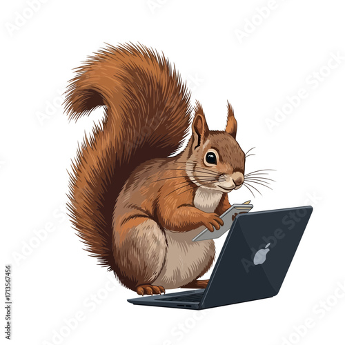 A clever furry animal technician working on a modern digital device with a small tool